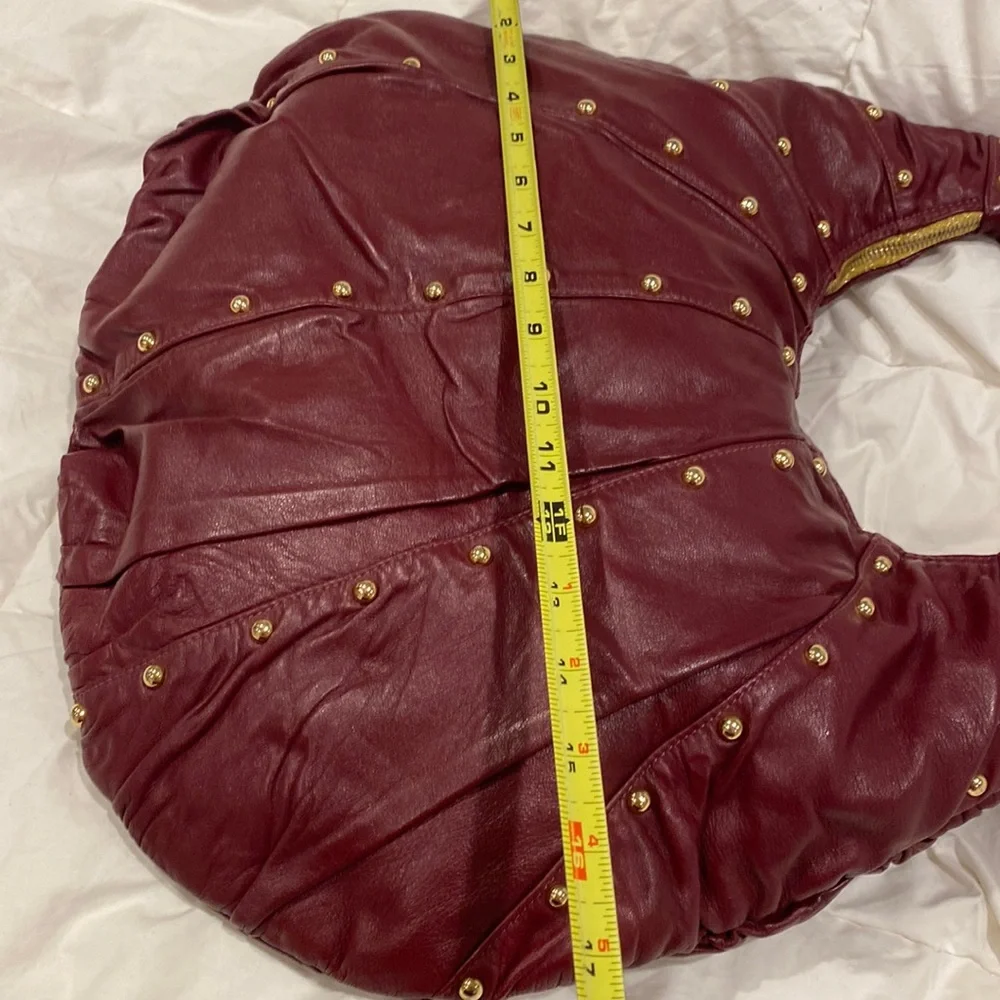 GOLDENBLEU burgundy leather purse 👛 semi circular bag with gold tone stud over